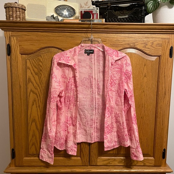 Pink Floral Button Down Blouse - Picture 2 of 7